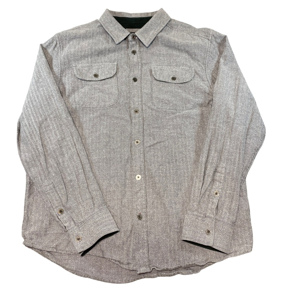 Prana Mens Grey Herringbone Organic Cotton Button Down Shirt L M23170384